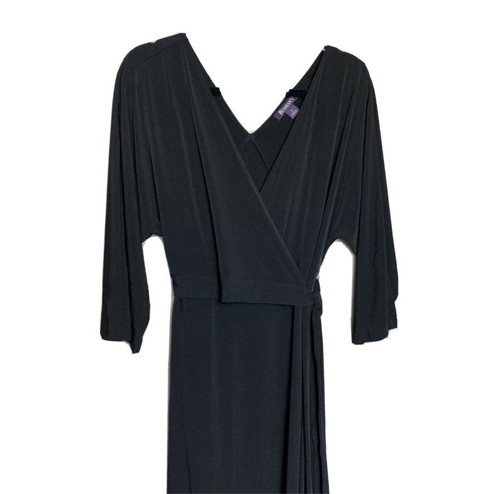 Roamans Wrap Midi Black Dress Size 12 V Neck Cocktail Party Capsule Wardrobe